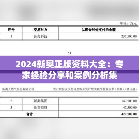 2024新奥正版资料大全：专家经验分享和案例分析集