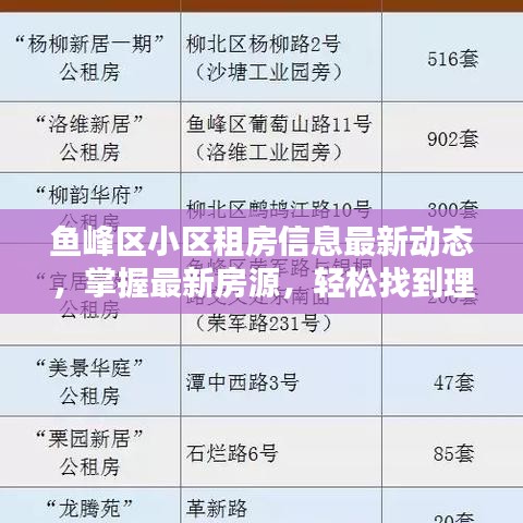 鱼峰区小区租房信息最新动态，掌握最新房源，轻松找到理想住所