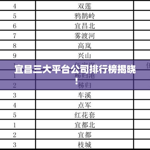 宜昌三大平台公司排行榜揭晓！