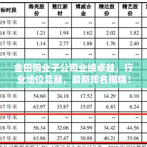金田铜业子公司业绩卓越，行业地位显赫，最新排名揭晓！
