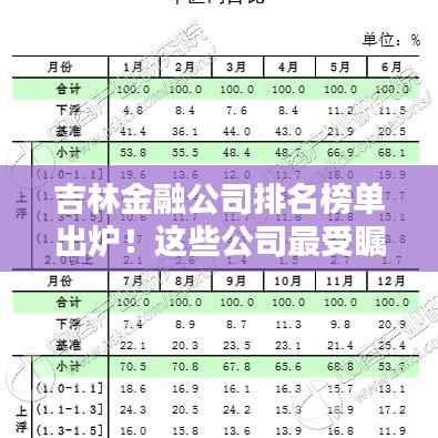 吉林金融公司排名榜单出炉！这些公司最受瞩目